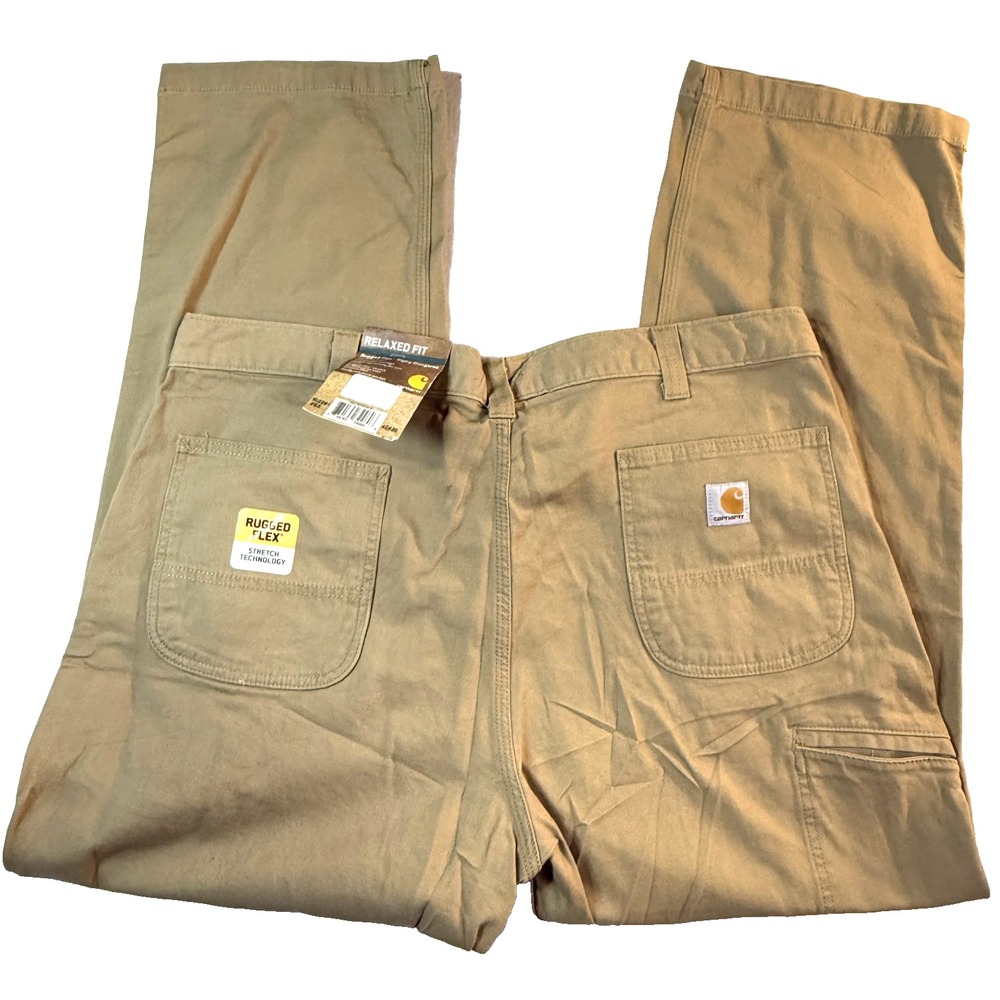 Carhartt Rugged Flex Pants Mens 42x30 Beige Rigby Dungaree Canvas Workwear NWT